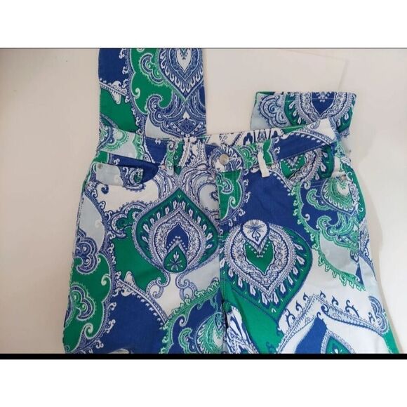 💕Chicos Slim Leg Crop Pants Size 0 US 4 Paisley Print Cotton Blend Stretch - Picture 5 of 5
